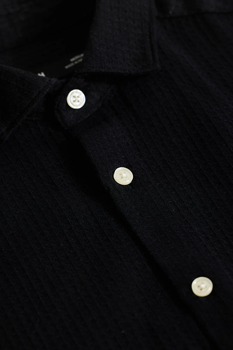 SNITCH Black Slim Fit Textured Shirt